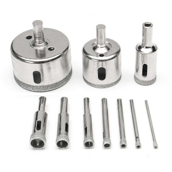 10Pcs 3-50mm Diamond Drill Bits Set Glass Hole Saw Cutter Tools