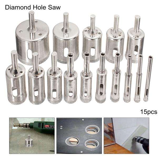 Drillpro DB-HS1 15pcs 6-50mm Diamond Hole Saw Drill Bit Set Tile Ceramic Glass Marble Drill Bits