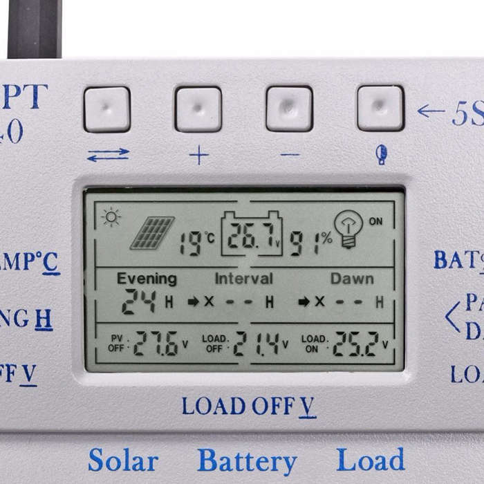 T40 40A MPPT Solar Charge Controller Regulator 12V 24V Auto LCD Display Controller with Load Dual Ti