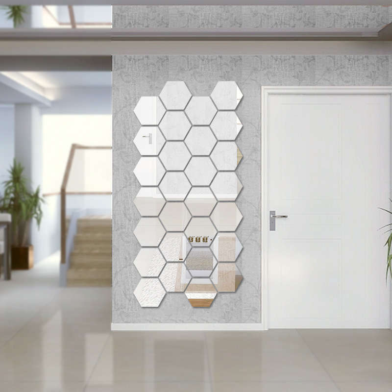 Honana DX-Y5 12Pcs Cute Silver DIY Hexagon Mirror Wall Stickers Home Wall Bedroom Office Decor