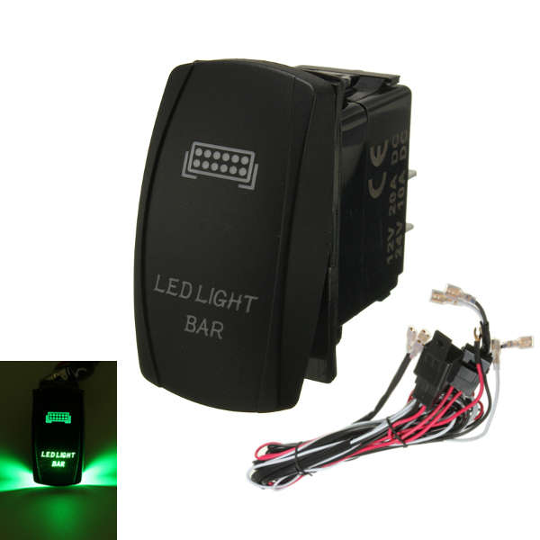 GREEN LED LIGHT BAR ON/OFF LASER ROCKER SWITCH & RELAY FUSE WIRING HARNESS LOOM