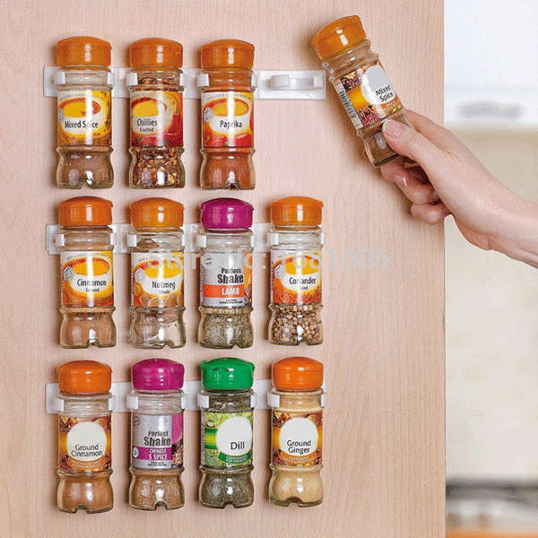 KCASA KC-MF020 4Pcs Spice Rack Kitchen Cabinet Door Plastic Wall Seasoning Bottle Storage Organizer