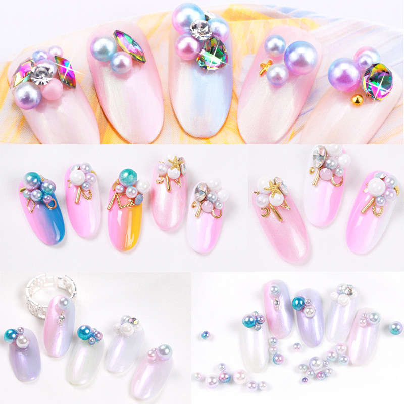 6 Color Nail Cotton Pearl Beads Mixed Size Art Decoration