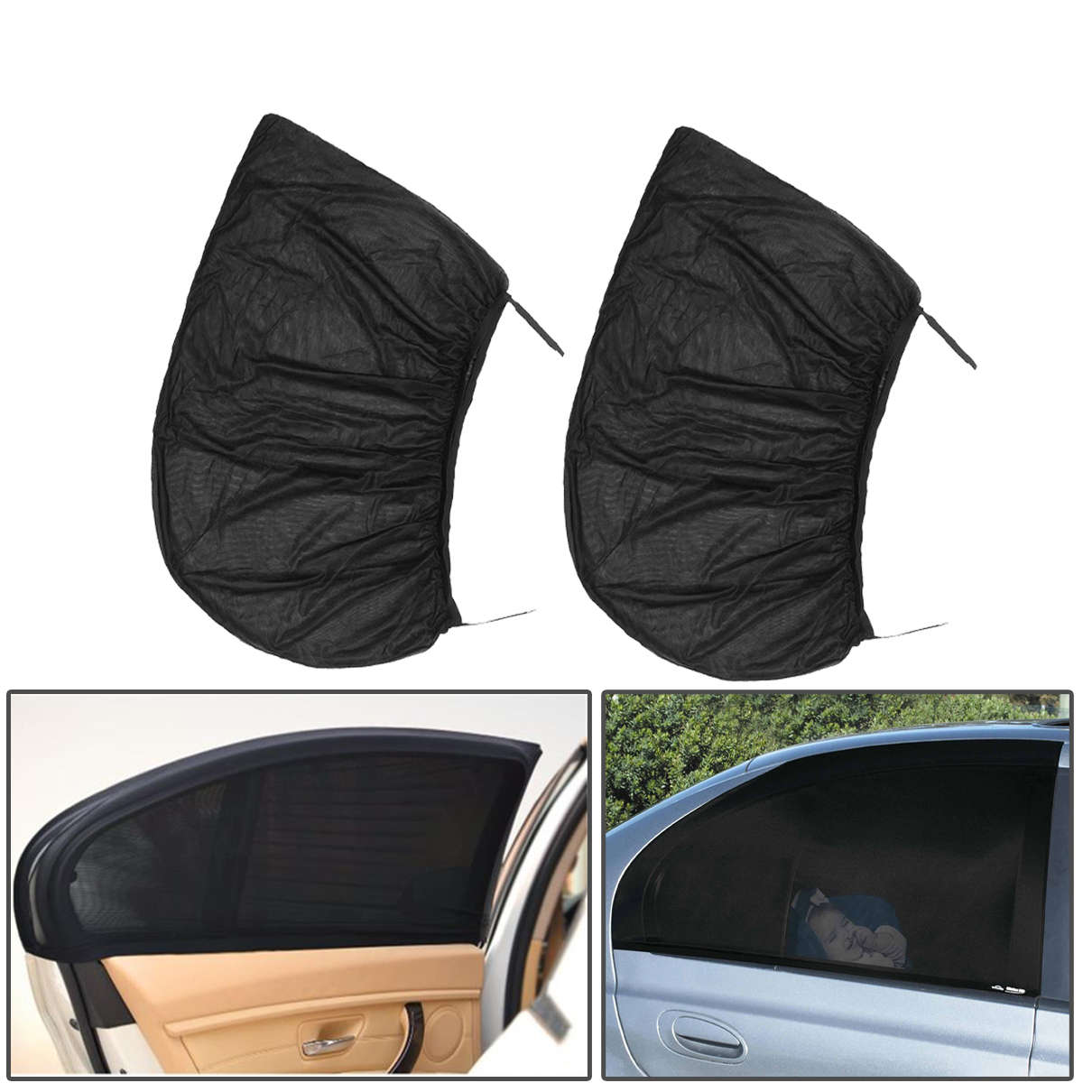 2 Pcs Black Car Rear Side Window Sun Shade Cover Kids Baby Max UV Protector Shield