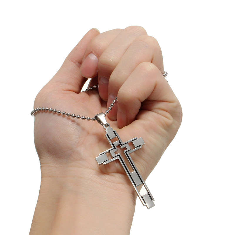 Silver Cross Pendant Chain Unisex Charm Stainless Steel Necklace
