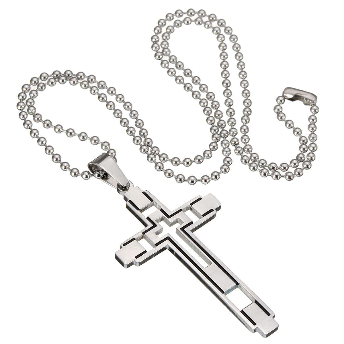 Silver Cross Pendant Chain Unisex Charm Stainless Steel Necklace