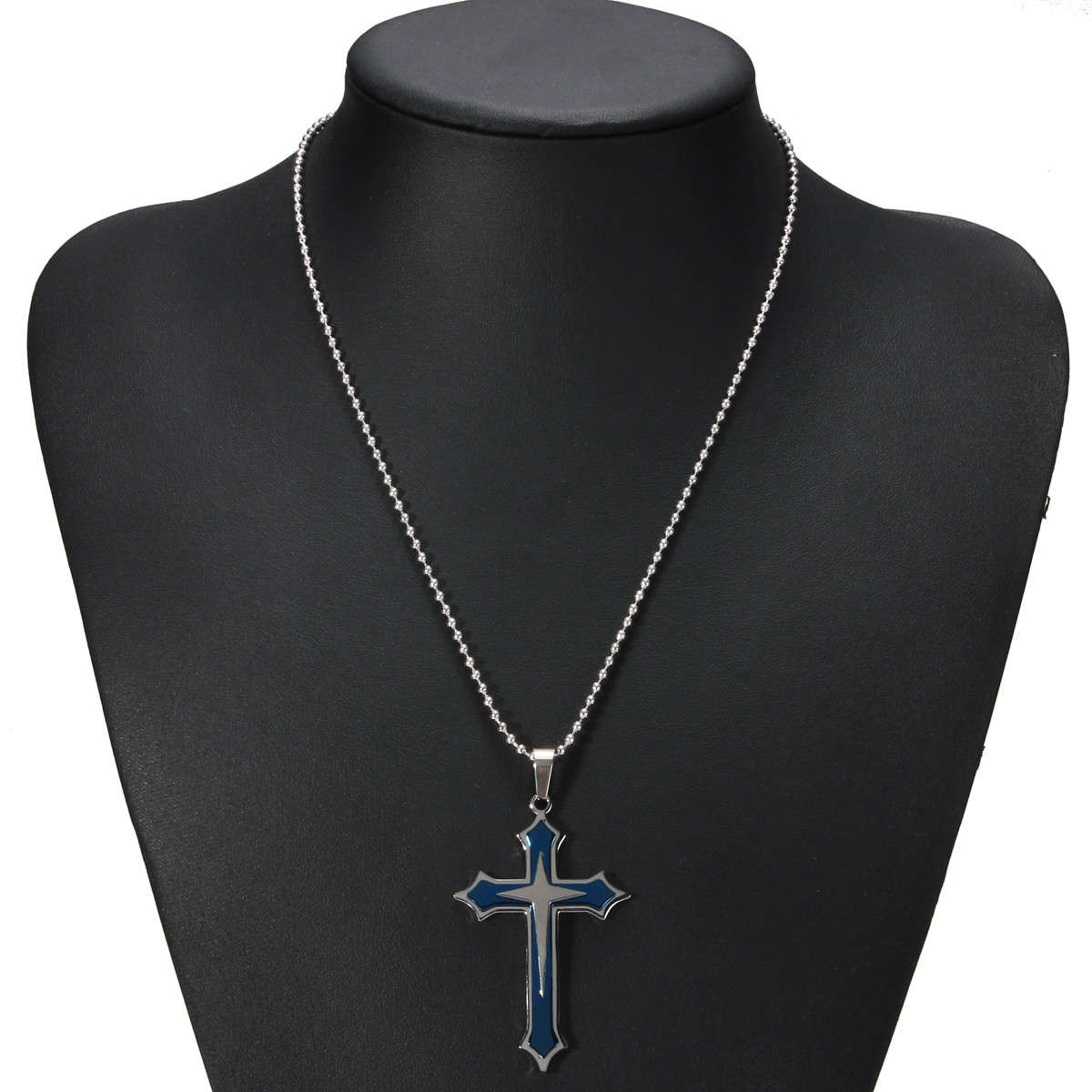 Starlike Cross Three Layers Pendant Stainless Steel Chain Necklace