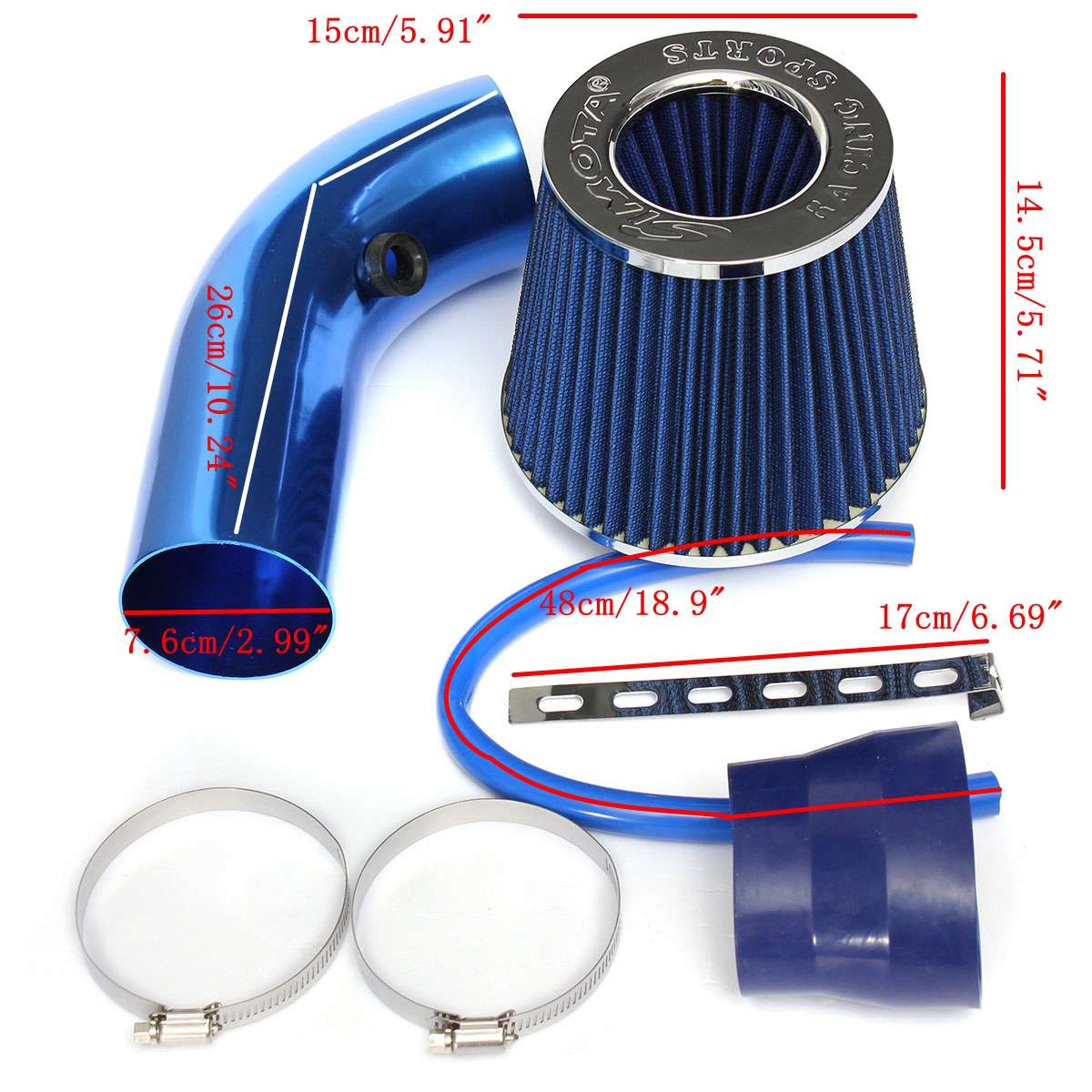 Universal Performance Cold Air Intake Filter Alumimum Induction Pipe HOSE System