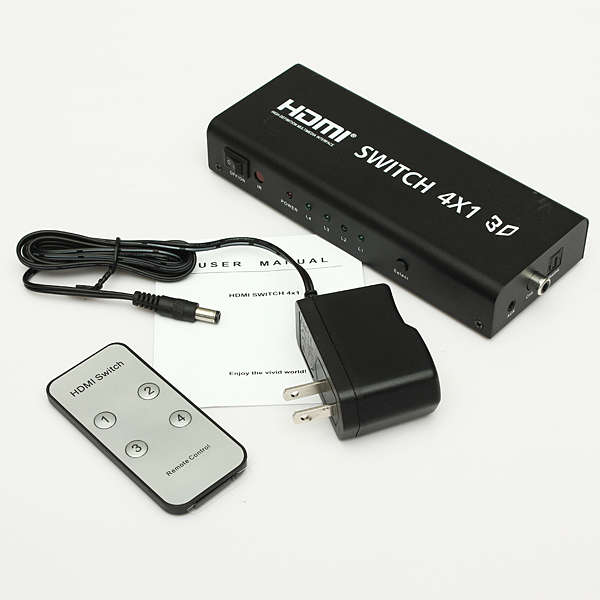 4 Port HDMI v1.3 Switch 4x1 Switcher Remote Control Splitter 3D 1080P