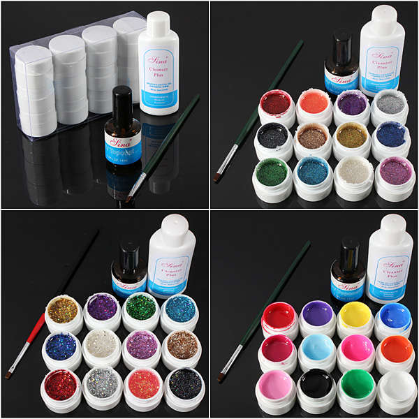 12 Color UV Gel Cleanser Plus Top Coat Brush Nail Art Set