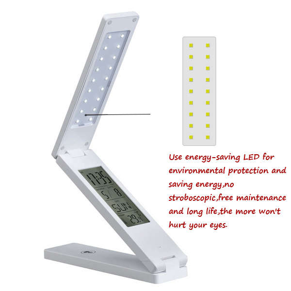 USB Date Alarm Folding Touch LED Eye-protection Table Lamp Clock