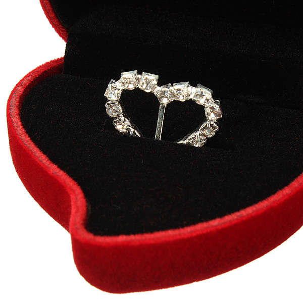 Bride Groom Red Velvet Heart Flower Rose Double Wedding Ring Box