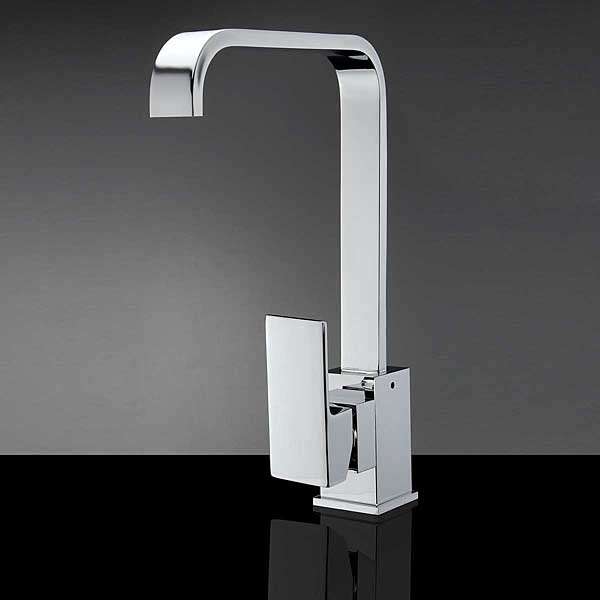 Chrome Solid Brass Kitchen Sink Mixer Tap Square Bath Faucet