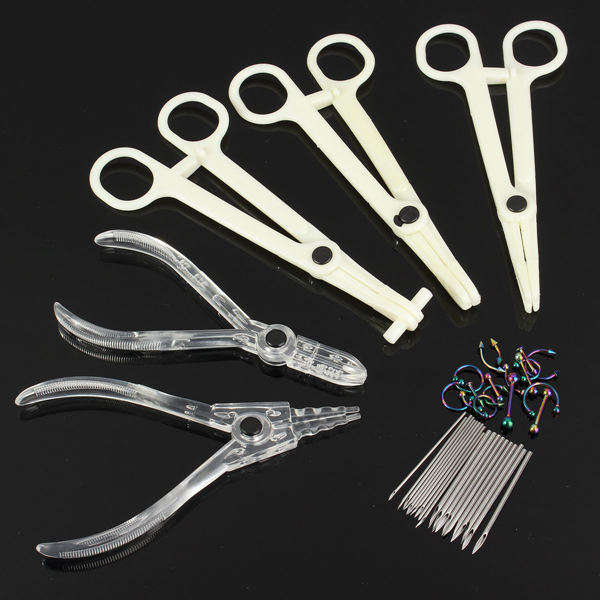 Body Jewelry Piercing Tool Kit Navel Ring Pliers Forceps Needles Set