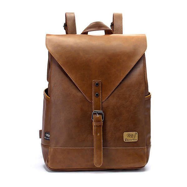 Men Campus Travel PU Leather Shoulders Bag Backpack School Bag