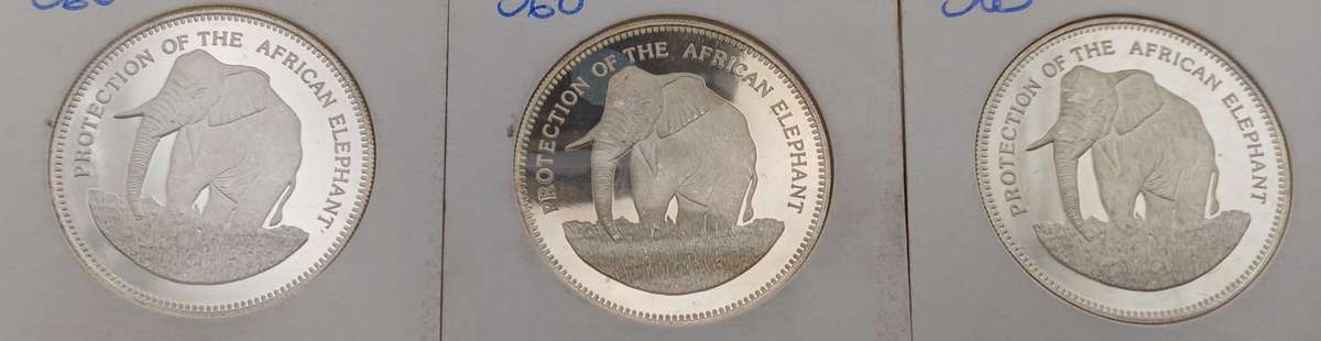3x10Gram .999 Silver 1993 Elephant 7000 Francos Coins bid per coin