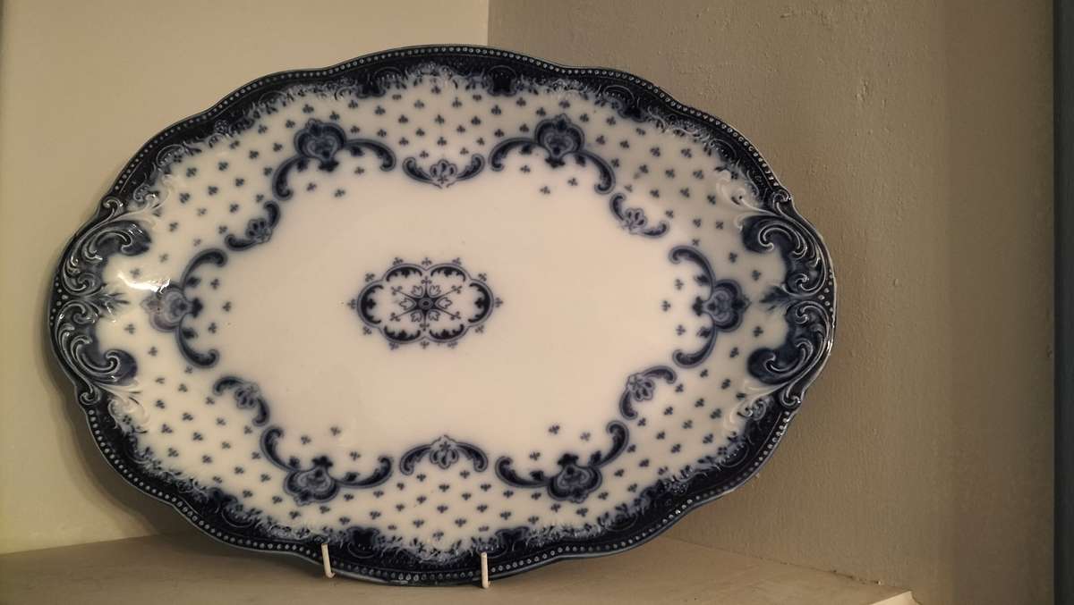 Antique Flow Blue Large Keele Platter by Grindley