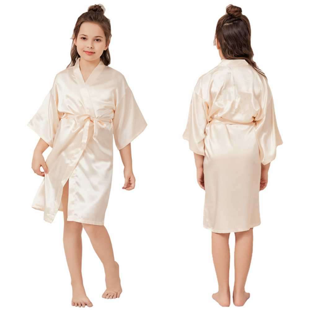 kids satin gown brides maid robe