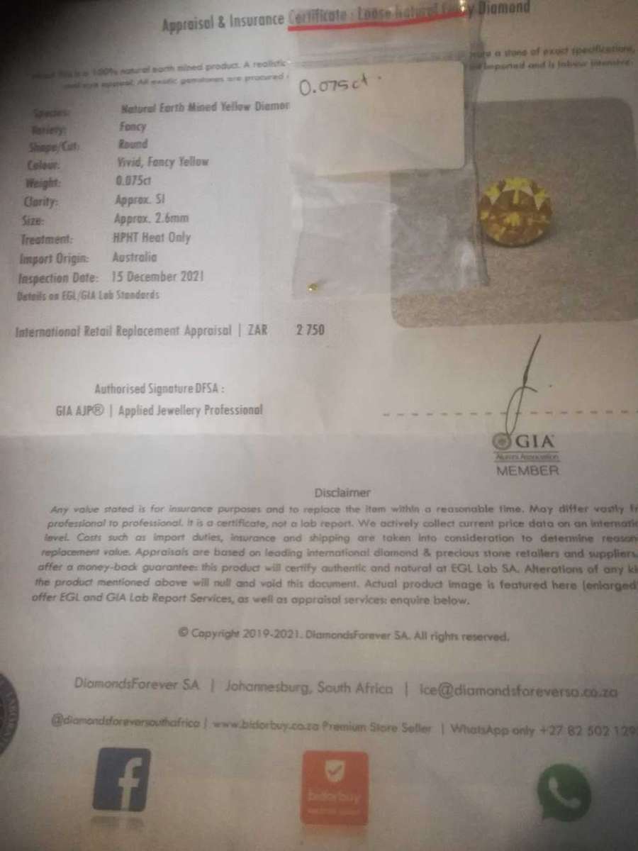 Yellow diamond 0.075ct