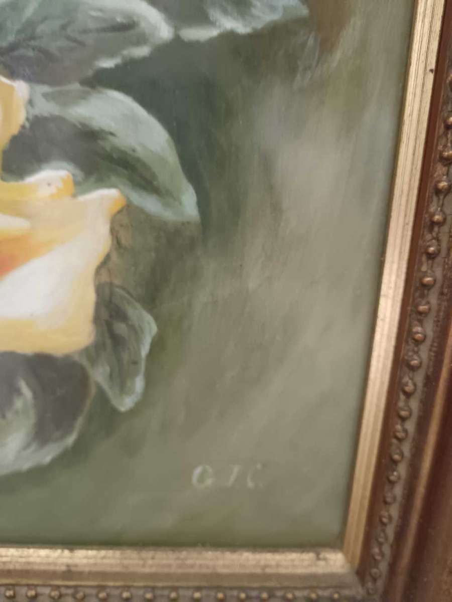 Framed Rose Painting signed GJC