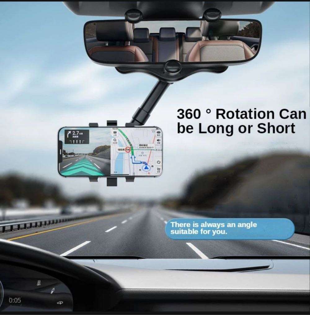 360 Degree Rotatable and Retractable Car Phone Rear View Mirror Holder