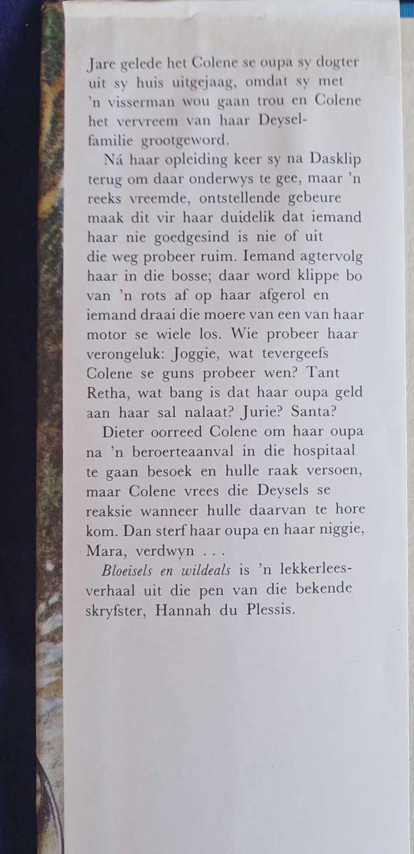 Bloeisels en wildeals deur Hannah du Plessis