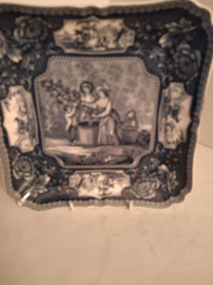 Blue & White Victorian Style Square Display Plate