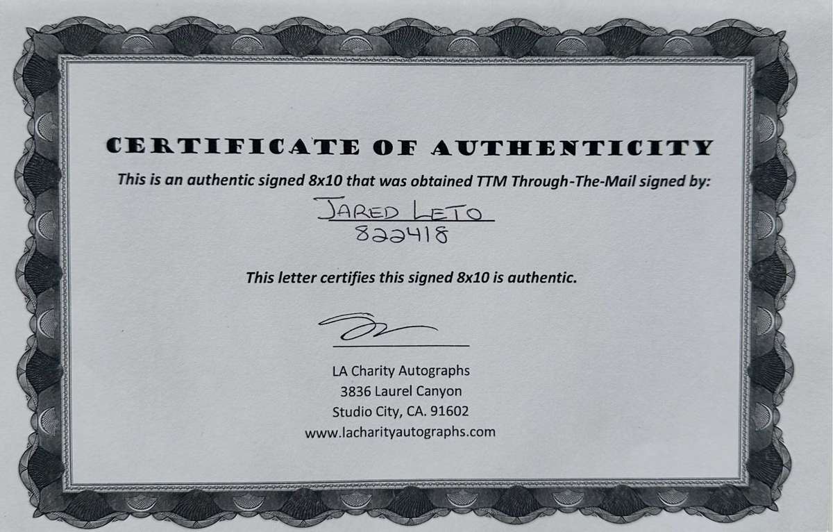JARED LETO "JOKER" -  AUTHENTIC AUTOGRAPH - 100% ORIGINAL - WITH COA