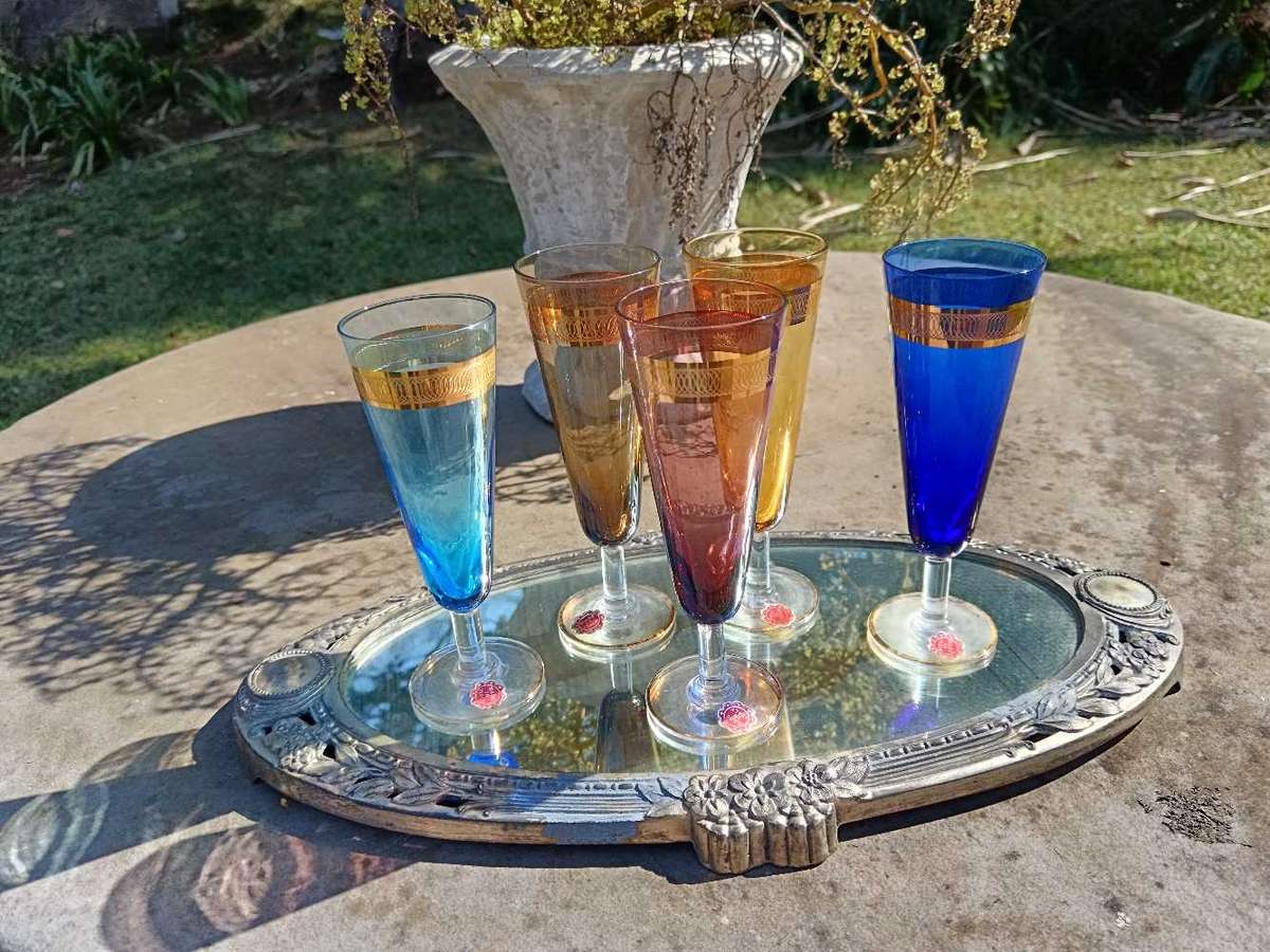 Set of Colored Italian Flute Glasses
