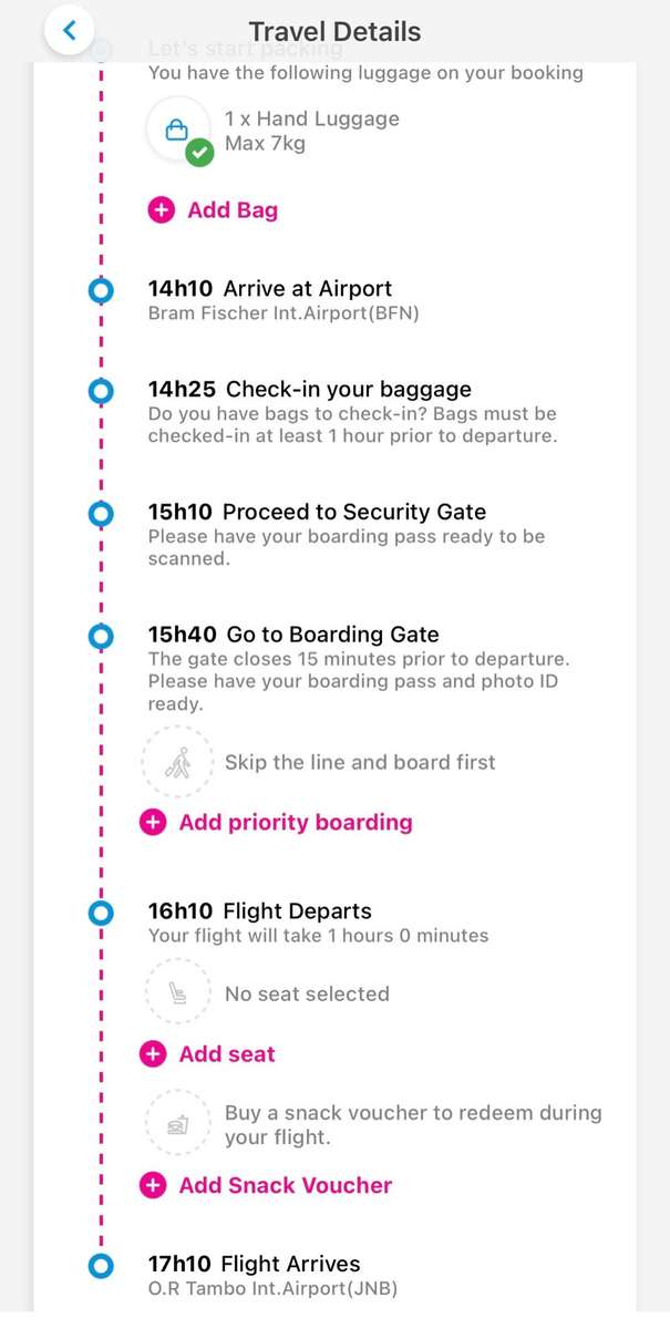 Return Flight Tickets from Johannesburg to Bloemfontein 13 September 2024 - 15 September 2024