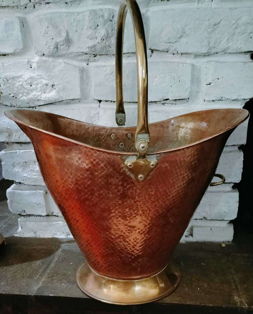 Antique Victorian Copper & Brass Helmut Coal Bucket