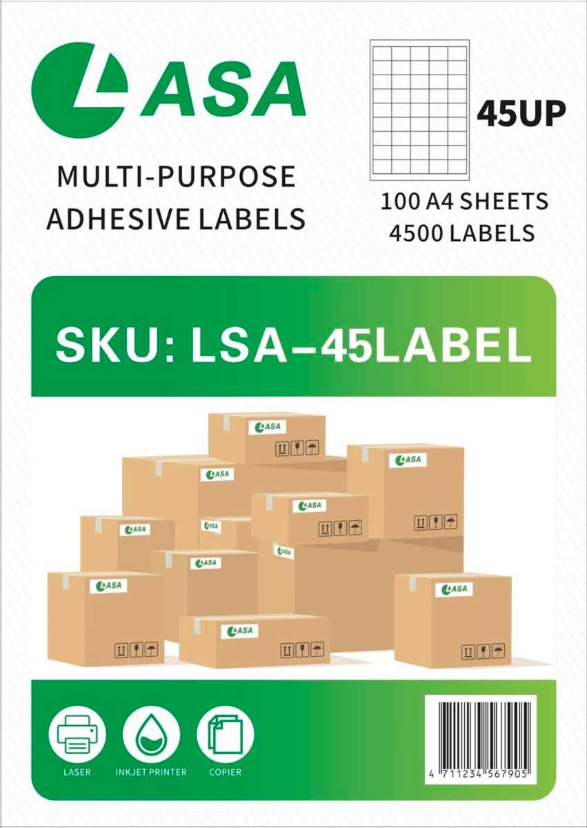 45 Up 100 A4 Sheets Barcode Adhesive Labels