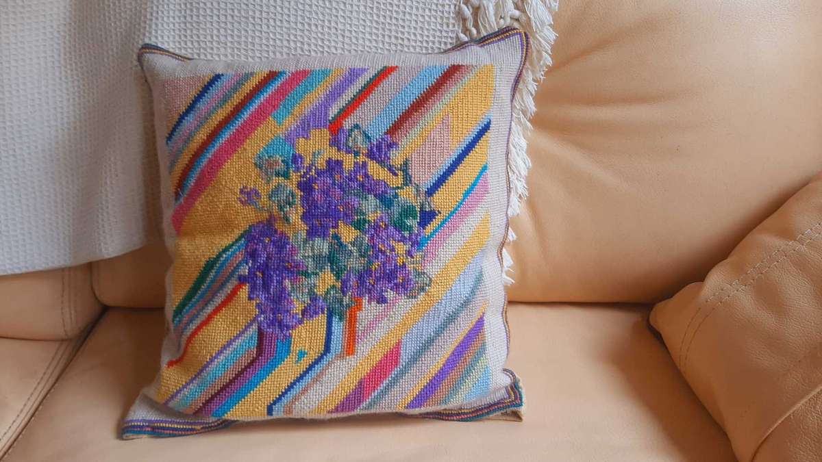 Funky vintage tapestry cushion