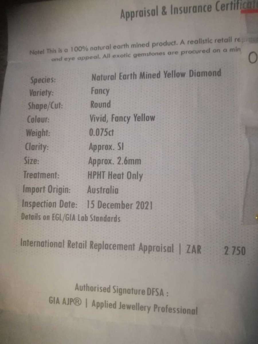 Yellow diamond 0.075ct