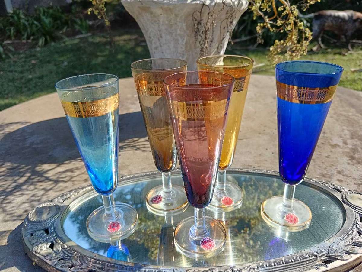 Set of Colored Italian Flute Glasses