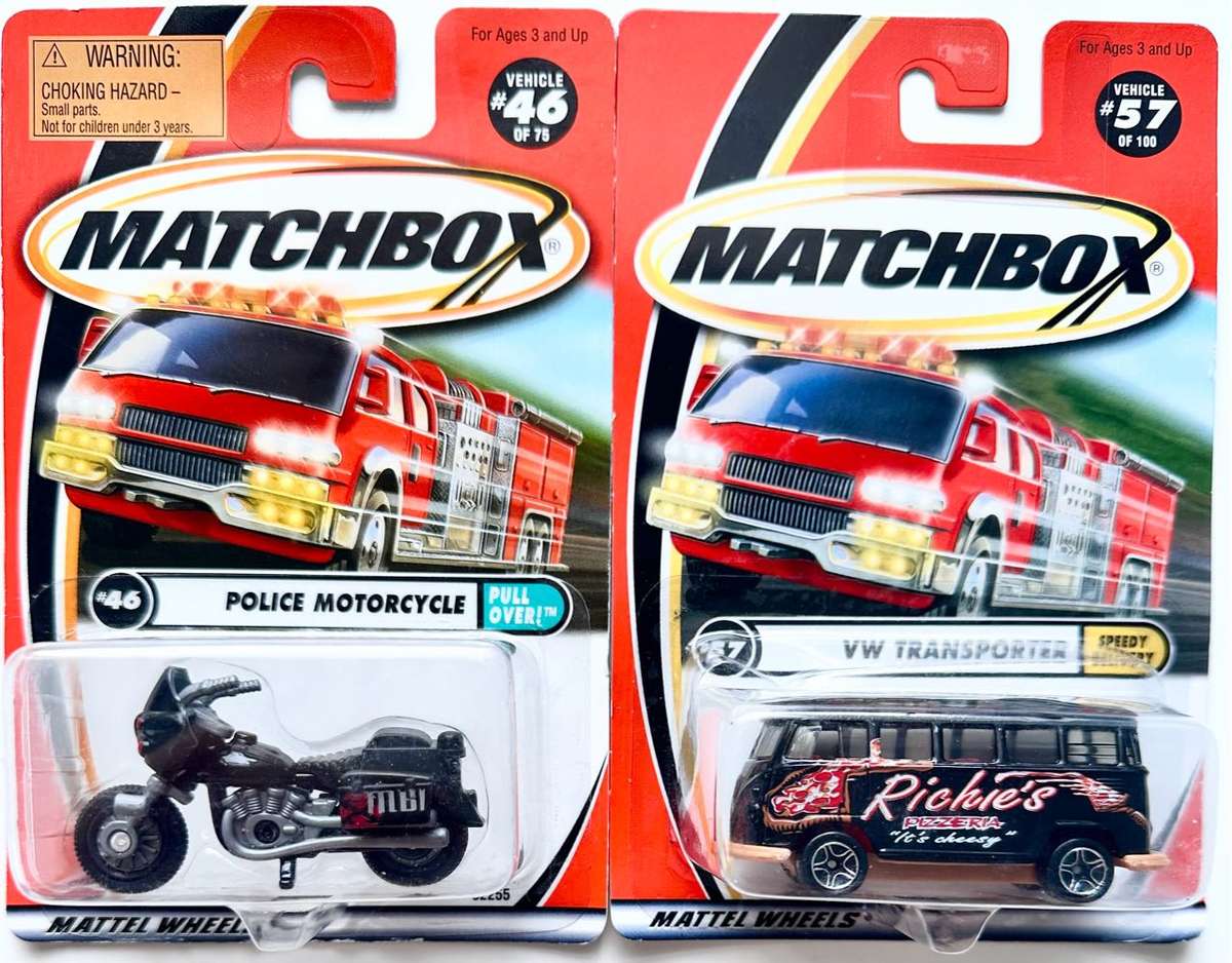2000/ 2000 VINTAGE MATCHBOX CARS - POLICE MOTOR CYCLE & VW TRANSPORTER