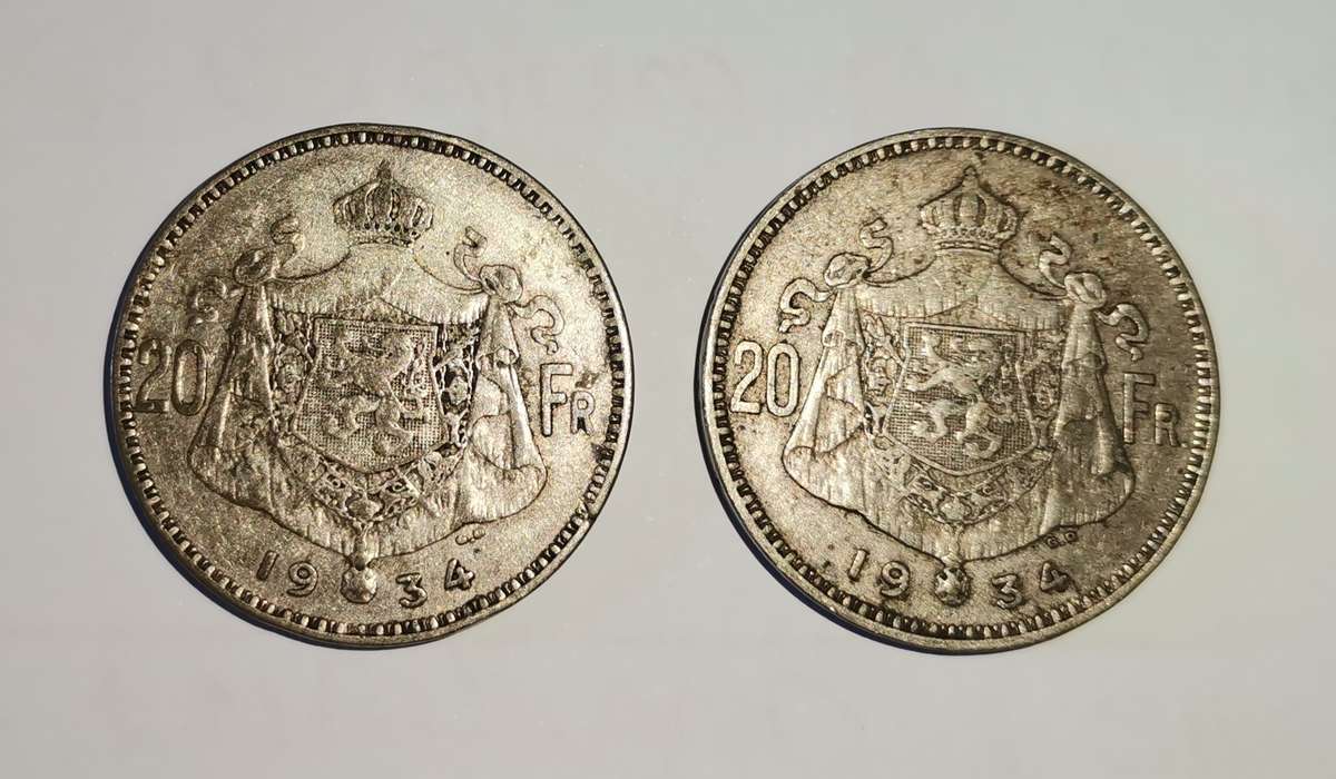 2 x 1934 Silver Belgium 20 Francs