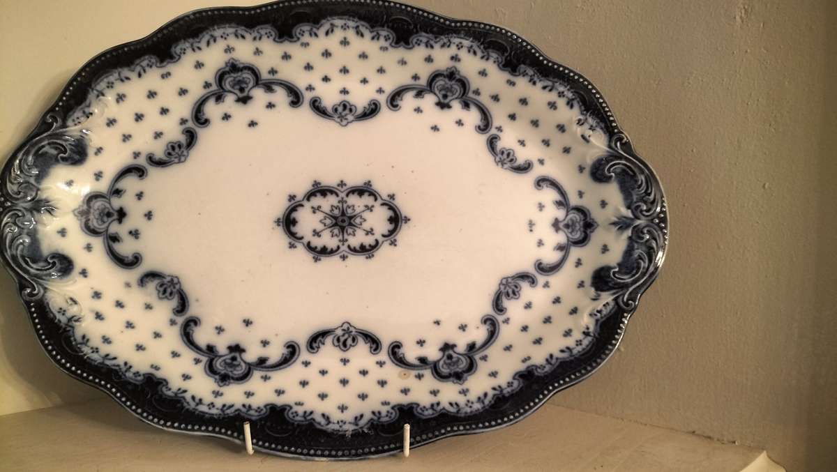 Antique Flow Blue Large Keele Platter by Grindley