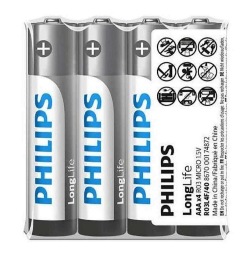 4x Packs of - PHILIPS LONGLIFE BATTERY AAA 4 PACK (16 Batteries Total)