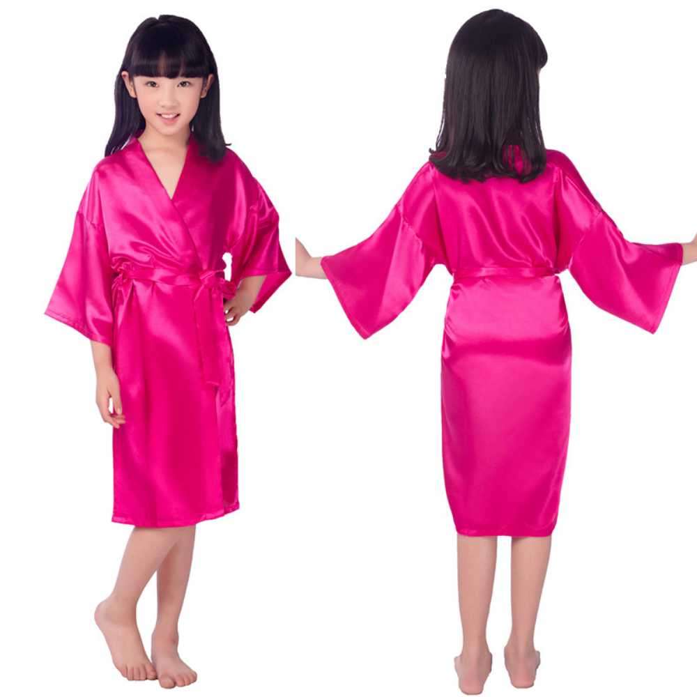 kids satin gown brides maid robe