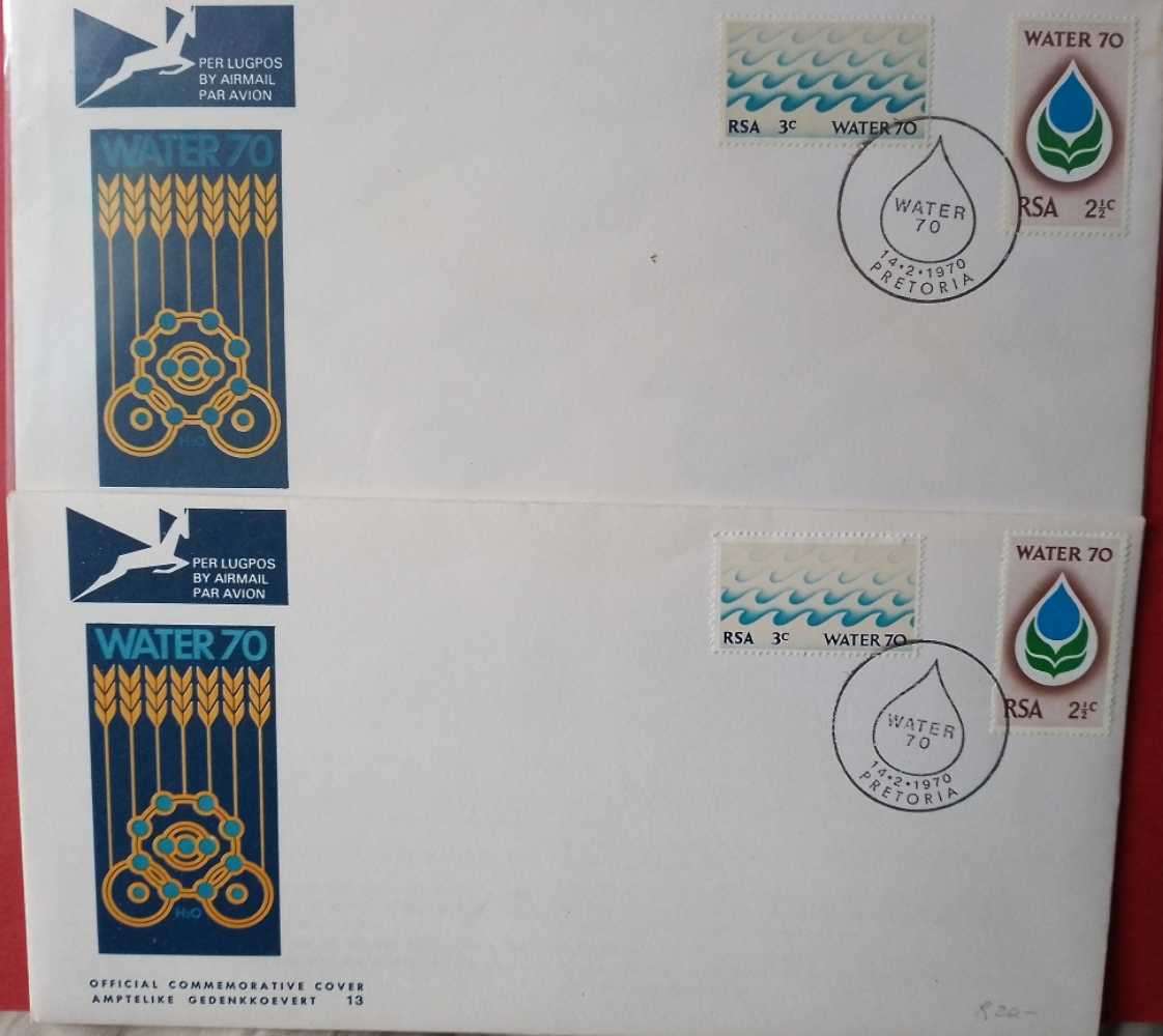 RSA water FDC # 13 with varieties light and dark blue logos see scans