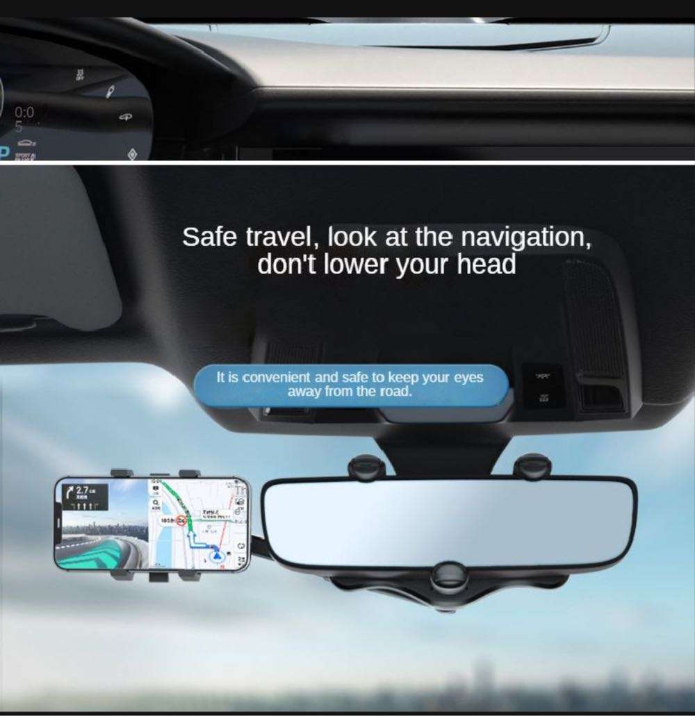 360 Degree Rotatable and Retractable Car Phone Rear View Mirror Holder