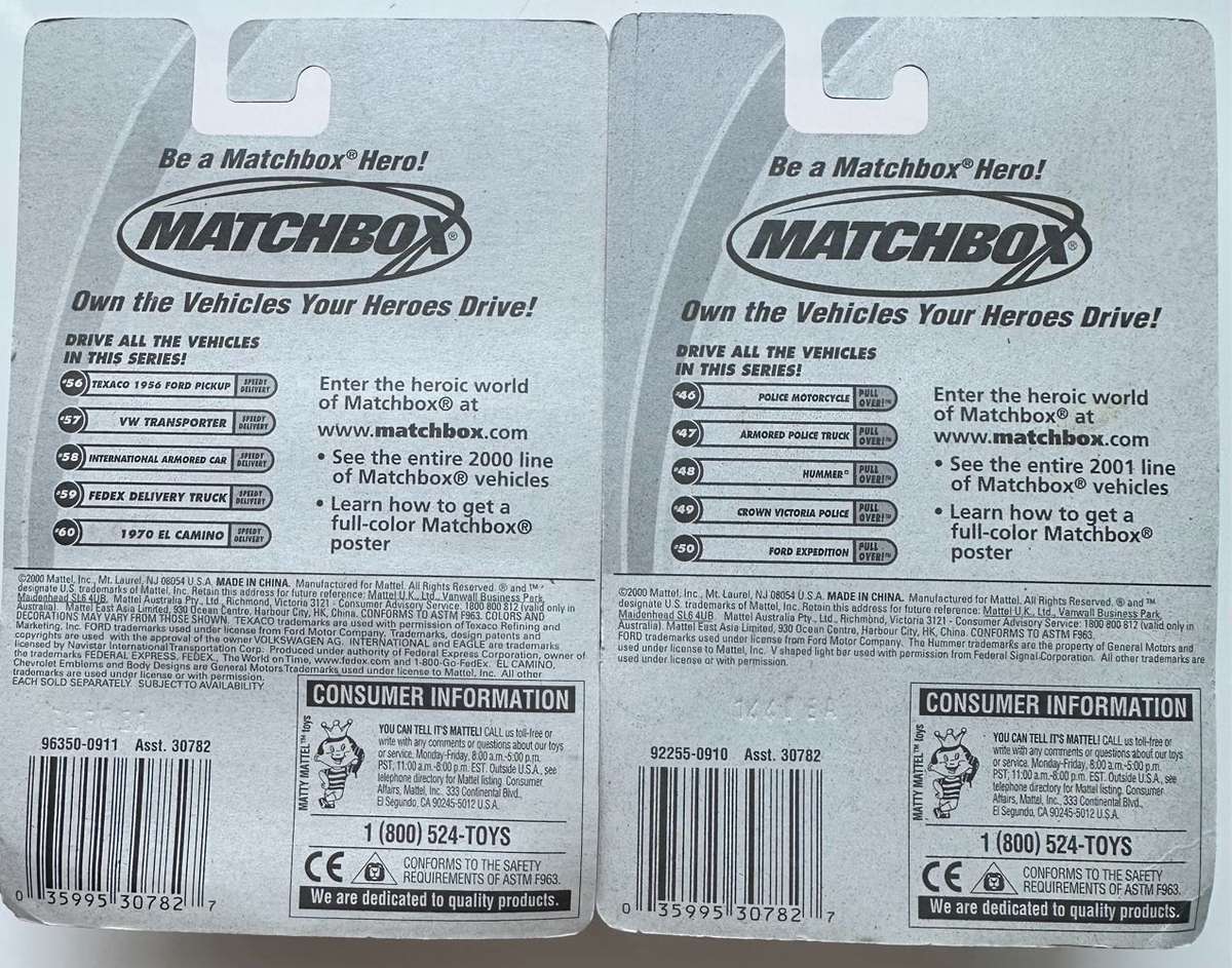 2000/ 2000 VINTAGE MATCHBOX CARS - POLICE MOTOR CYCLE & VW TRANSPORTER