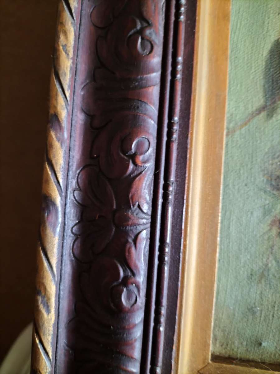 Antique Painting of Birds in a Fir Tree Artist signed dated 1915