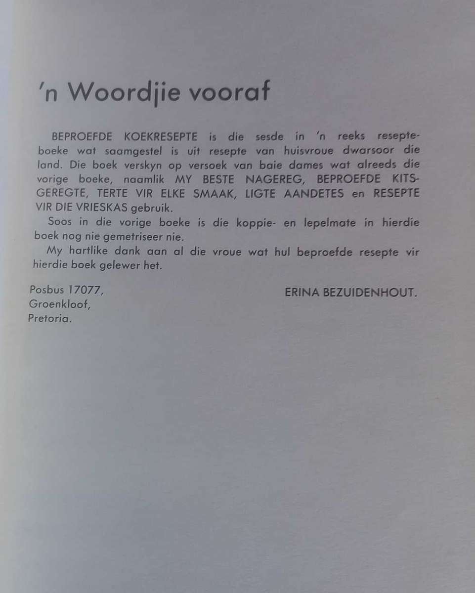 Beproefde koekresepte deur Erina Bezuidenhout