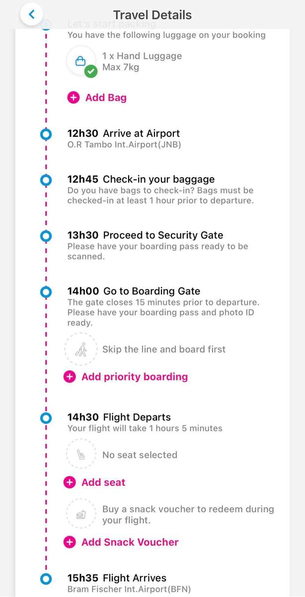 Return Flight Tickets from Johannesburg to Bloemfontein 13 September 2024 - 15 September 2024