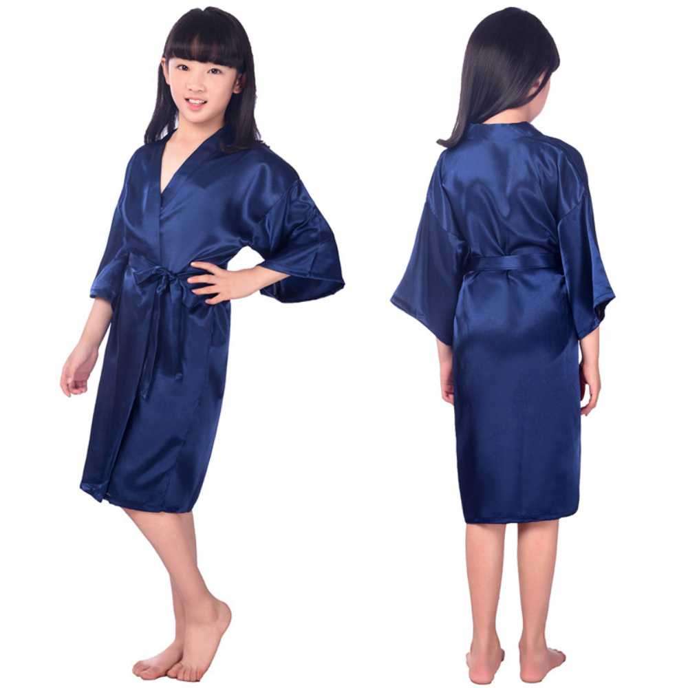 kids satin gown brides maid robe