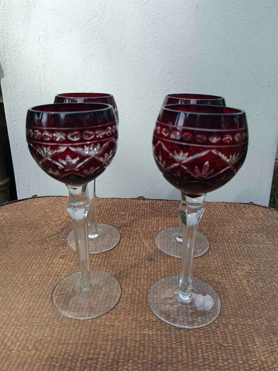 Set of 4x Ruby Red Wine  Crystal Glasses -ForShop 123 Only