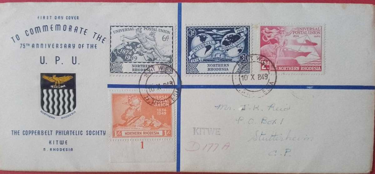 Northern Rhodesia 1949 UPU fdc
