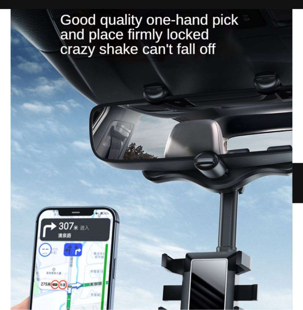 360 Degree Rotatable and Retractable Car Phone Rear View Mirror Holder